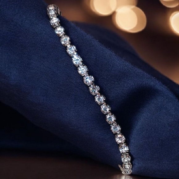 925 Sterling Silver CZ Diamond Tennis Bracelet - Picture 8 of 13